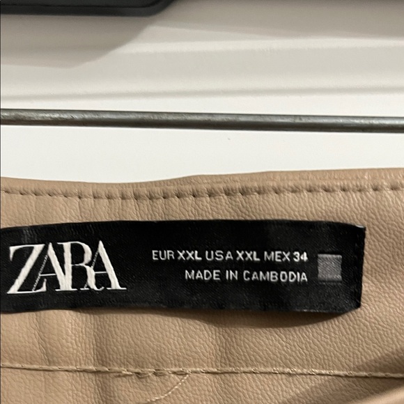 Zara Women's Tan Vegan Leather Pants - Picture 2 of 3